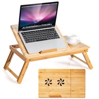 GIANTEX Laptoptisch fürs Bett, verstellbares Bambus-Serviertablett mit 4-stufiger neigbarer Schreibtischplatte und Schublade, klappbarer Notebook-Ständer zum Frühstücken, Schreiben und Lesen, Natur