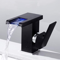 Wasserhahn für Bad Waschbecken Wasserfall LED Mischbatterie Bad Einhebelmischer Waschbecken Dusche, schwarz