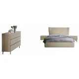 JVmoebel Schlafzimmer-Set, Schlafzimmer 3 tlg. Set Bett 2x Nachttisch Konsole Betten Doppel beige