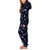 normann-wäschefabrik Damen Jumpsuit Overall mit Kapuze im Sternen Look aus Coralfleece - 202 267 961, Farbe:Marine, Größe:48/50 - 48-50