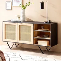 FineBuy Sideboard FineBuy Anrichte 145x75x40 cm Massivholz Rattan Kommodenschrank