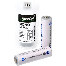 AccuCell Universal Mono D Adapter im 2er Pack für 1 oder 2 Mignon, AA, LR6, FR6 Batterie oder Akku