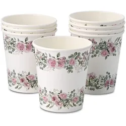 ECOFIESTA 24 Stück Pappbecher 200ml Rosen & Eukalyptus umweltfreundlich - Plastikfreie Einwegbecher - Papierbecher nachhaltige Produktion
