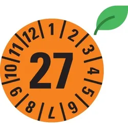 Dreifke® Prüfplakette 27, orange, ökologische Folie, selbstklebend, Ø 30mm, 500/Rolle