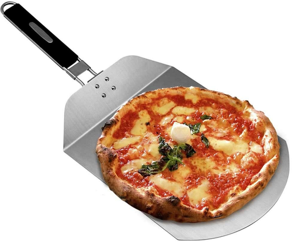 Alpina Pizzaschieber für den Ofen, Pizzaschaufel mit praktischen Einklapp-Griff zum einfachen Verstauen, im Set mit Pizzaschneider