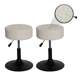 Mendler 2er-Set Hocker HWC-C22, Sitzhocker Schminkhocker, höhenverstellbar drehbar Ø 37cm Stoff Bouclé 450g/m2 FSC® ~ creme-weiß