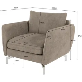 s-style möbel Sessel Benita Mikrofaser 75 x 85 x 90 cm Beige mit Wellenfederung