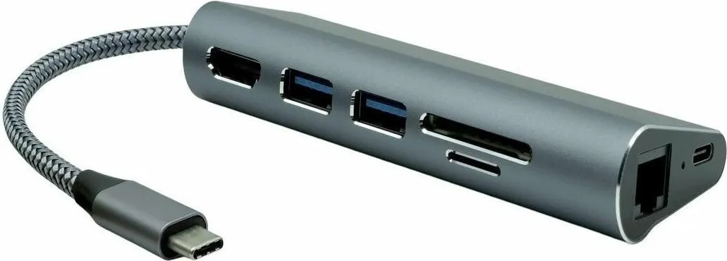 ProXtend USB-C 17,80cm (7") 1 Video And Network HUB PD 65W (USB C), Dockingstation + USB Hub, Grau