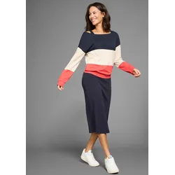 2-in-1-Kleid KANGAROOS, Damen, Gr. 52/54, N-Gr, navy, rot, gestreift, Jersey, Obermaterial: 50% Baumwolle, 50% Modal. Kleid: 100% Baumwolle, unifarben, gestreift, colorblocking, casual, wadenlang, Langarm, Kleider, mit Streifenshirt im Lagenlook - NEUE KOLLEKTION, Topseller