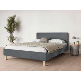 Andas Polsterbett ANDAS "Albybyn, Bettgestell mit Kopfteil und Lattenrost, in 2 Breiten", grau (dunkelgrau), B:145cm H:84cm L:205,5cm, 100% Polyester, Betten, Polsterbett, ohne Bettkasten und Matratze, in 2 Breiten- 140 und 160 cm
