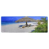 A.Monamour Badematten Badteppiche Badvorleger Tropische Waldbäume Blauer Meer Strand Seestühle Stroh Sonnenschirm Gedruckt rutschfeste Bad Matte Reibt Boden Teppiche Für Wohnzimmer 40X120cm / 16 "X48