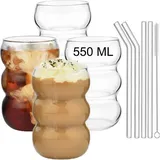 LuxusKollektion Latte-Macchiato-Glas Trinkgläser Set 4er geripptes Glas 550ml Wave Latte Macchiato