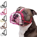 BRONZEDOG Maulkorb für Hunde, Metallmaske, für Amstaff, Pitbull, verstellbare Lederriemen für große Hunde, Braun (Rosa, one Size)