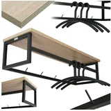 holz4home holz4home® Garderobe MDF Sonoma Eiche I 92 x 29 x 22 cm I Kleidergarderobe mit Metallrahmen inkl. Kleiderbügel I Garderobenleiste 4 Haken und Hutablage