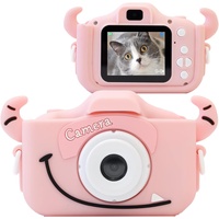 Kinder Kamera Selfie Fotoapparat Kinder mit weicher Cartoon Silikonhülle,2,0 Zoll Bildschirm Dual Lens 1080P HD 20MP KinderKamera für 3 bis 12 Jahre Alter Jungen und Mädchen Spielzeug(Rosa)