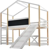 Hochbett Aus Massivem Kiefernholz Weiß Mit Rutsche, Leiter, Tafel Und Lattenrost