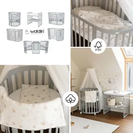 Waldin Babybett OWAL Kinderbett 7in1 mit Matratze, mitwachsendes Kinder-Bett