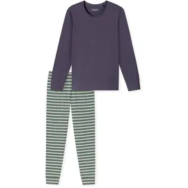 SCHIESSER Schlafanzug "Casual Essentials", Damen, Gr. 44, indigo, Single Jersey, Obermaterial: 100% Baumwolle, bequem lang, Rundhals, angesetztes Bündchen, Homewear-Sets Schlafanzug, Baumwolle, Rundhalsausschnitt, langärmelig