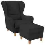 Supellex Ohrensessel Sofia Webstoff 72 x 100 x 80 cm Grau mit Hocker