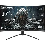 XGaming Curved Gaming Monitor 27 Zoll, 165Hz,QHD 2560×1440P,Curved Monitor 1500R,1ms MPRT,FreeSync,HDR, Augenschutz,Monitor 144hz, VESA,DisplayPort, HDMI, Ohne eingebauten Lautsprecher