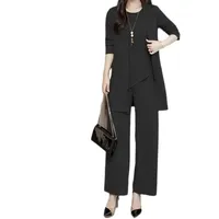 JIAALU Hosenanzug Damen 3-Teiliges Chiffon Shirt Tüll Abendanzug Sets Elegant Vintage 3-Teiliges Set Outfit Hohe Taille Hosenanzug Cocktail Party Festlich Hosenanzug - XL