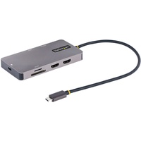 Startech StarTech.com USB C Multiport Adapter, USB C auf Dual HDMI Video, 4K 60Hz, 5Gbit/s USB-A Hub, 100W PD Pass-through/GbE/SD-MicroSD Kartenleser, Reiseadapter/Laptop Dockingstation + Grau