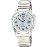 Funkuhr ETT "Gobi", silberfarben, weiß, Armbanduhren, Herren, Funkuhr, Armbanduhr, Solar, Herrenuhr, Edelstahlarmband, analog, digital