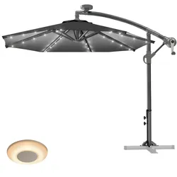Sonnenschirm | Rund | Ø 300 cm | Schwarz | LED | +Musikbox | Terrassenschirm, Marktschirm, Gartenschirm