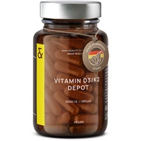 Vitamin D3 5000 IE + K2 MK7 200mcg Depot Hochdosiert - 120 D3 K2 Kapseln - Vegan