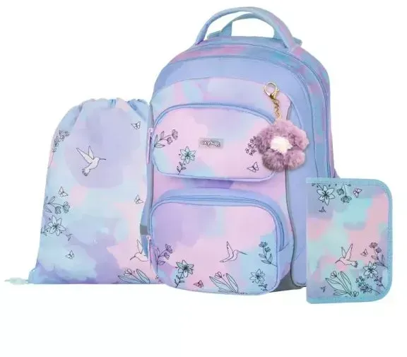 Oxy Jumper Schulrucksack-Set mit Kolibri-Muster für 1.–3. Klasse – 3-teilig