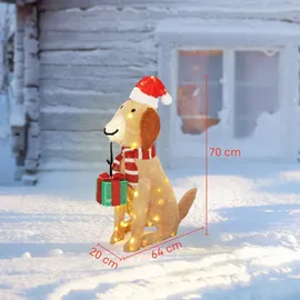 Outsunny Weihnachtsdekoration, Beleuchteter Weihnachtswelpe mit 74 warmweißen LED-Lichtern, Beleuchtet Weihnachtsdeko für den Innen- und Außenbereich, Gelb