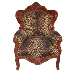Casa Padrino Barock Sessel "King" Leopard/Braun- Antik Stil