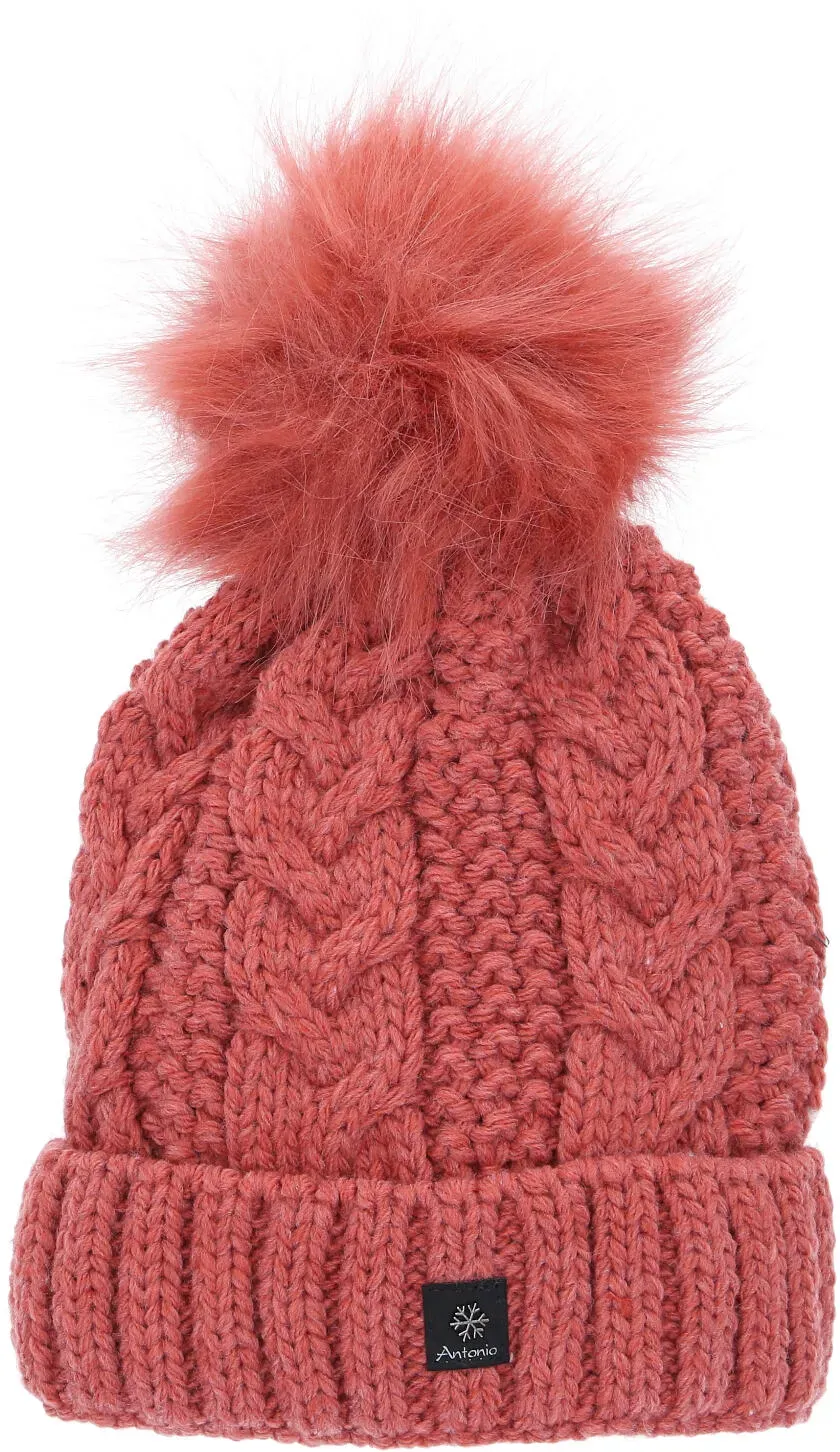Antonio Damen Strick Mütze Beanie - lachs