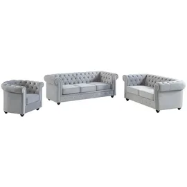 vente-unique Couchgarnitur 3+2+1 - Samt - Hellgrau - CHESTERFIELD