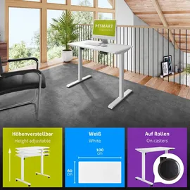 eSmart Germany ETX-121WW 100x60cm Weiß Ergonomischer Steh-Sitz-Schreibtisch auf Rollen Stufenlos elektrisch höhenverstellbar 78,5-128,5cm 3X Memory Aktivitätserinnerung Soft-Start/Stopp
