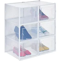 Relaxdays Schuhboxen 6er Pack, mit Tür, Schuhorganizer, stapelbar, Schuhe