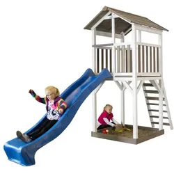 Holzhaus Kinder Jack - Stelzenhaus in den Farben Braun / Weiß / Grau - Stelzen Spielhaus aus Zedernholz für den Garten