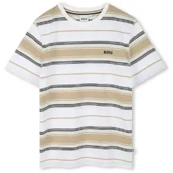 BOSS für Jungen. J52045 Beigefarbenes Kurzarm-T-Shirt (8años= 126cm), Lässig, Baumwolle, Kinderbekleidung