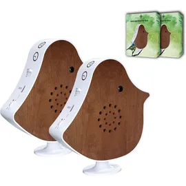 NORTHPOINT Naturgeräusche Box Vogel Sound Box Echtholz Bewegungsmelder Sound Sensor Timer USB-C (2er-Set Kirschholz)