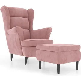 vidaXL Ohrensessel mit Hocker Samt 81 x 96 x 90 cm Rosa