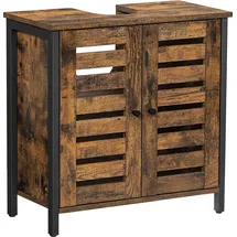 Songmics VASAGLE Waschbeckenunterschrank, mit 2 Lamellentüren, Verstellbarer Einlegeboden - Braun/Schwarz