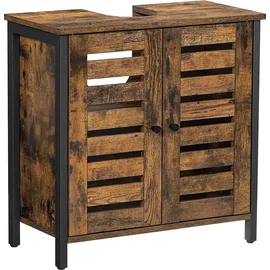 Songmics VASAGLE Waschbeckenunterschrank, mit 2 Lamellentüren, Verstellbarer Einlegeboden - Braun/Schwarz