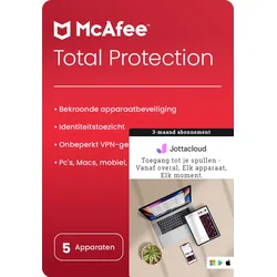 McAfee Total Protection 2024 - 1 Jahr - 5 PC | Mit VPN + Jottacloud unbegrenzte Cloud-Backups