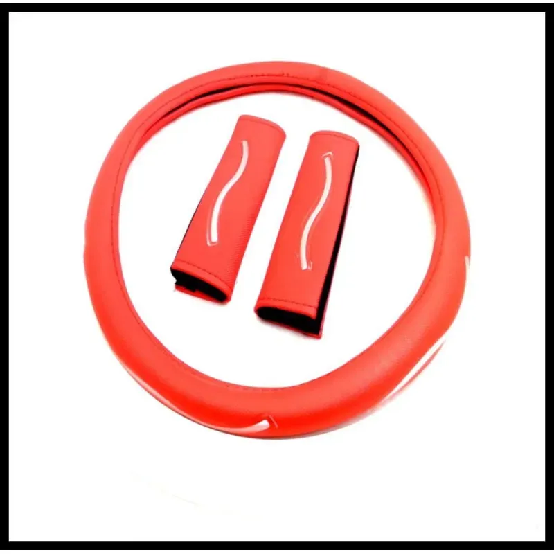 Set mit Bezügen – Lenkrad und Gurte – aus Kunstleder – Lenkraddurchmesser 37–39 cm – rot