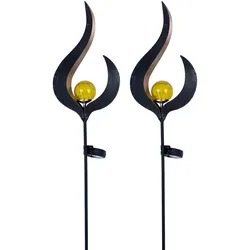 Solarleuchte Flamme Garten Solarstab für Außen Solar Garten Deko für Außen, mit Erdspieß und Crackle Glas Lichteffekt, 1x LED, H 90 cm, 2er Set