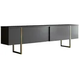 Dmora Fernsehschrank Dgridell, Ständer für Wohnzimmerfernseher, Niedriges Wohnzimmer-Sideboard, TV-Ständerbasis, 180x30h50 cm, Anthrazit und Gold