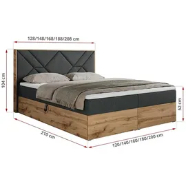 MKS Meble Boxspringbett 160x200 mit Bettkasten, Polsterbett 160x200 mit Matratze H4, Boxspringbett 160x200 mit Kopfteil, Boxspringbett mit Massivholz - Gunar... - Dunkelgrau