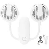 Usb-reiseventilator Mit Zwei Um 360° Drehbaren Köpfen, Tragbarer Nackenventilator Für Den Außenbereich – Weiß