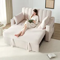BTM 2-Sitzer Schlafsofa Ausziehbar mit Verstellbarer Rückenlehne, Getränkehalter Wohnzimmer Schlafcouch mit Schlaffunktion Beige
