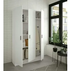 Dmora Mehrzweckschrank Beaumont, Beistellschrank mit 3 Türen, Kleiderschrank mit Schuhregal, Besenkammer, 109x37h180 cm, Weiß